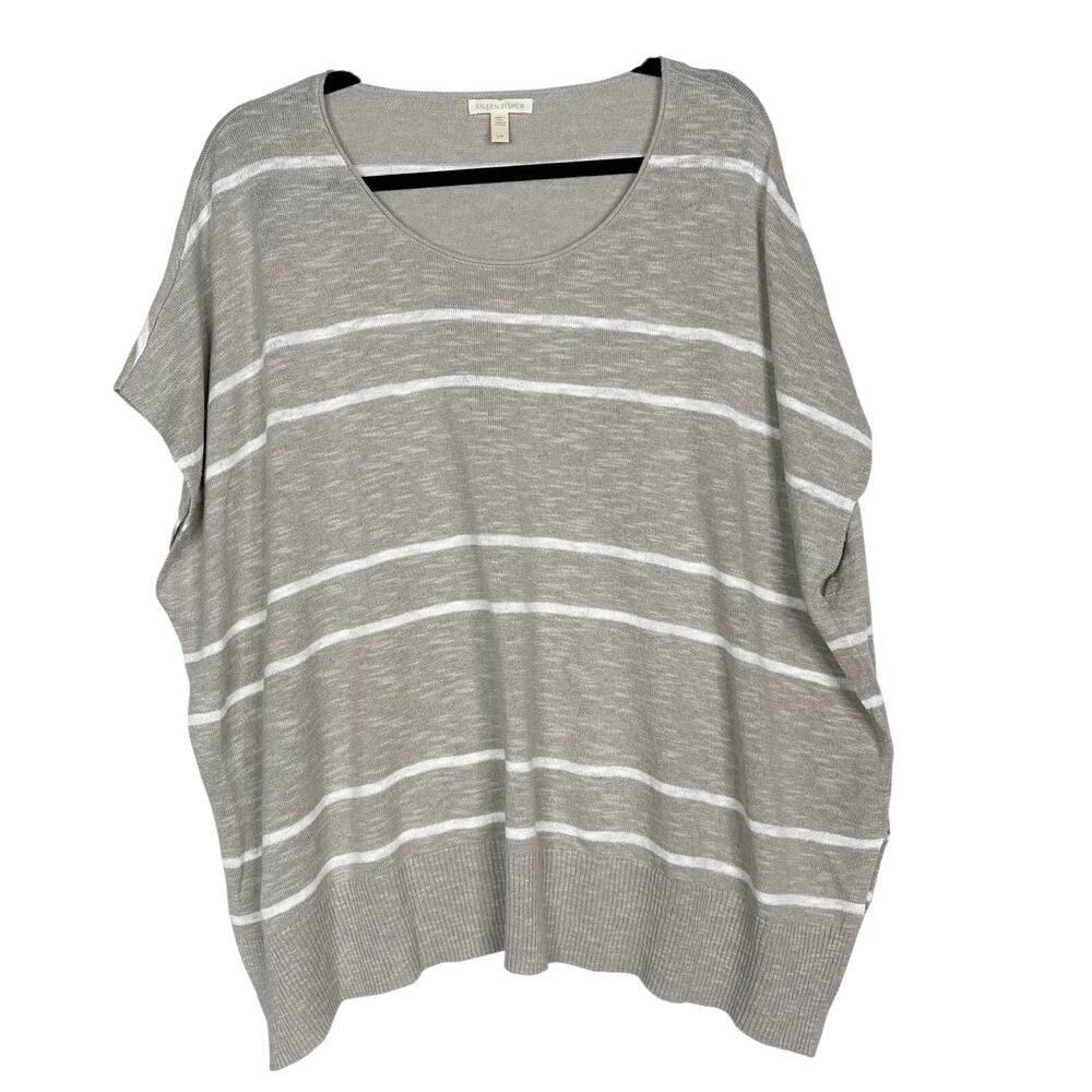 Eileen Fisher Small S Cream White Striped Oversized Top Organic Cotton Linen